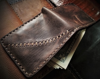 Handmade Wallet Distressed Billfold 3,5,7 Pockets Leather Credit Card Money Business Card Genuine Leather Horween Rustic Hide OOAK Unique