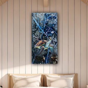 Cyanotype Sea Turtle Art Print: Coastal Watercolor Painting