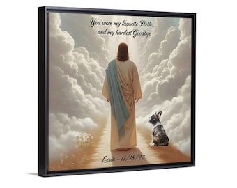 French Bulldog Custom Dog Memorial Art, Pet Loss Gift: Personalized Artwork, Jesus Frenchie Heaven