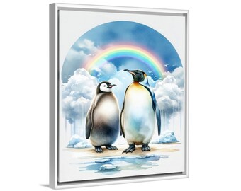 Noah's Ark Penguins Watercolor Print: Christian Nursery Art, Kids Bedroom Bible Decor Picture