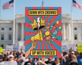 Printable Rally Sign, No Kings Protest Poster Art, Political Satire Artwork, Instant Download
