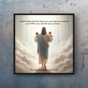 PERSONALIZED Jesus Holding Twin Babies in Heaven, Custom Baby Loss Memorial Wall Art Print, Miscarriage Stillbirth Infant Loss Tribute Gift