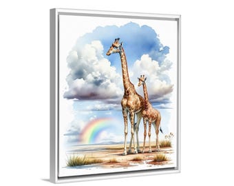 Noah's Ark Giraffes Watercolor Print: Christian Nursery Art, Bible Decor Painting, Safari Animals