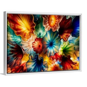 Blown Glass Art, Vibrant Colors Flower Artwork Large Print Picture, Multicolored Abstract Floral Photo, Rainbow Colours Panorama Wallart Pic