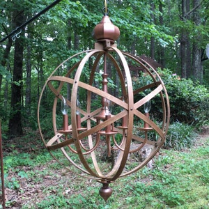 Orb Chandelier Light: Handmade 23&quot; Rustic Wooden Sphere Pendant