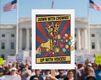 Printable Rally Sign, No Kings Protest Poster Art, Political Satire Artwork, Instant Download