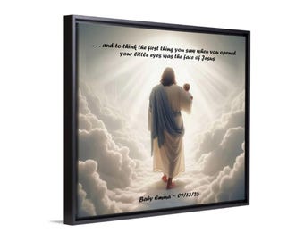 Personalized Jesus Holding Baby in Heaven Painting, Custom Infant Loss Memorial Tribute Canvas Print