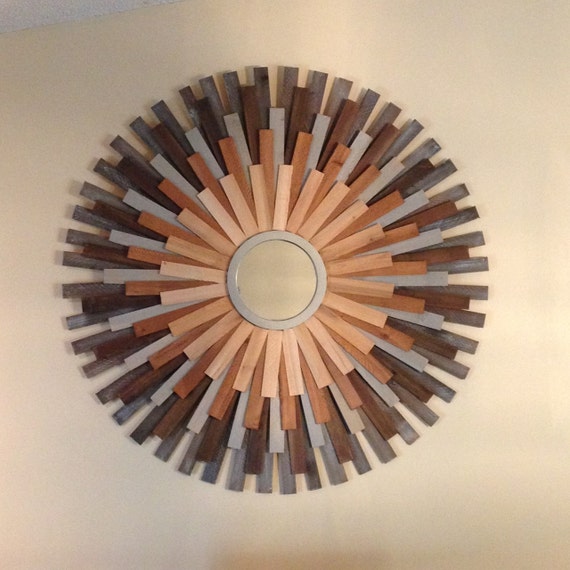 Rustic Sunburst Mirror 39 Focal Piece Large Dramatic Handcrafted From Reclaimed Wood Wall Decor Starburst Decorative Chic Retro Mod