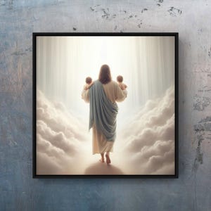 Twins Memorial Wall Art, Jesus Two Babies Heaven Painting Print, Stillborn Infants Miscarriage Newborn Death, Christian Religious Grief Gift