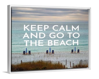 Ocean Seascape, Beach Quote Art: Keep Calm Photo Print, Blue Canvas, Emotional Healing Decor