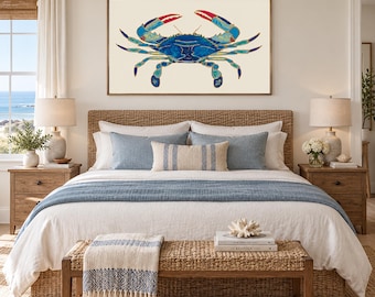 Maryland Blue Crab Painting Print, Chesapeake Bay Sealife Artwork, Modern Coastal Wall Art