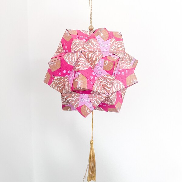 Large Kusudama Paper Lantern, Origami Decor, Origami Wall Hanging, Paper Wall Decor, Origami Paper Gift, Japanese Style Decoration