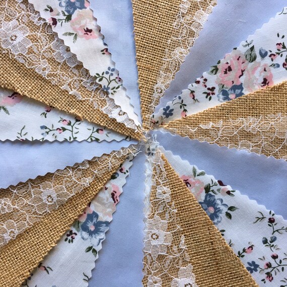 Fabric Bunting Wedding Vintage Shabby /& Chic Handmade Floral Lace 10ft