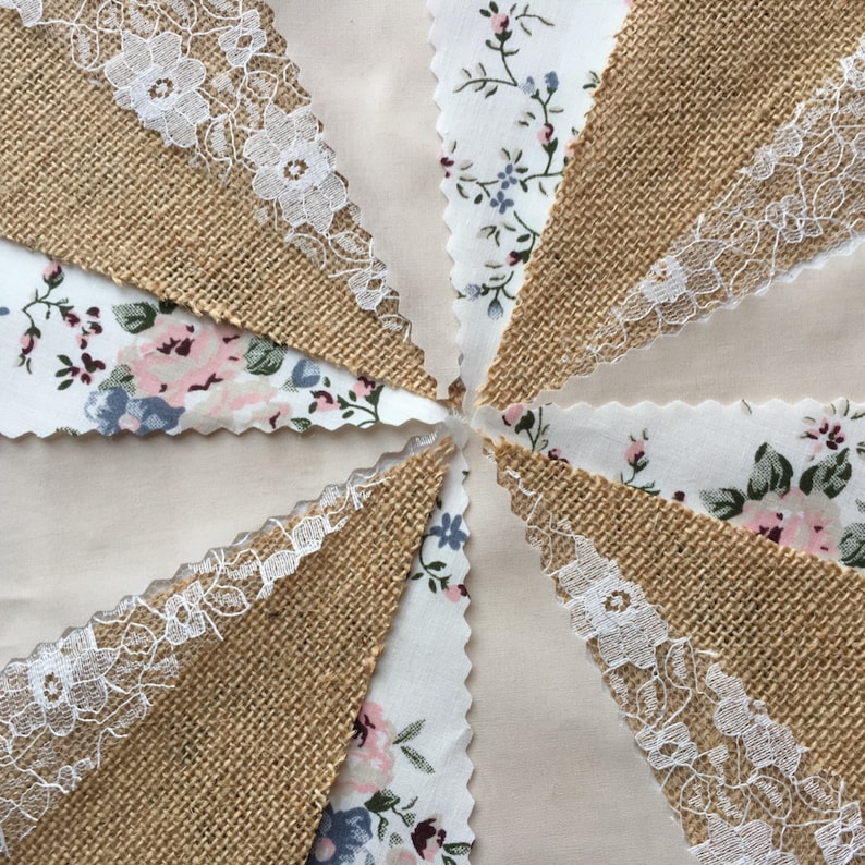 Fabric Bunting Wedding Vintage Shabby /& Chic Handmade Floral Lace 10ft