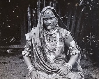 Enigmatic Indian Woman /// Oriental Opulent Jewelry /// Ethnic Portrait /// Original Vintage Rare Real Photo Postcard /// Year 1930