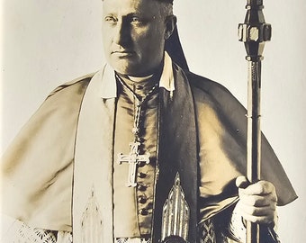 Powerful Presence /// Religious Archbishop /// Sacred Robe /// Original Antique French Real Photo Postcard /// Year 1920