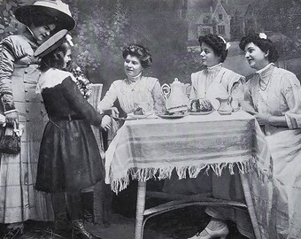 Edwardian Ladies Tea Time /// Victorian Women and Child /// Original Antique Norwegian Postcard /// Year 1910