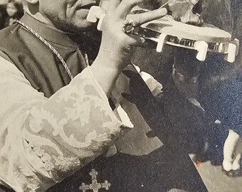 Sacred Skull /// Religious Priest Portrait /// Catholic Crucifix /// Procession /// Original Vintage French Real Photo Postcard // Year 1930