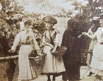 Fortune Teller Street Scene /// Belle Epoque Palm Reading /// Edwardian Women /// Original Antique French Real Photo Postcard /// Year 1905!