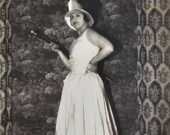 Mysterious Magician Madame /// Flapper Woman Portrait with Magical Hat /// Original Antique Italian Real Photo Postcard /// Year 1922