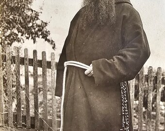 Monastic Lifestyle /// Mysterious Bearded Monk Portrait /// Austerity Hermit /// Original Antique French Real Photo Postcard /// Year 1920