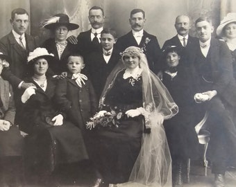 Edwardian Bride /// Family Portrait /// Belle Epoque Wedding /// Original Antique French Real Photo Postcard /// Year 1910