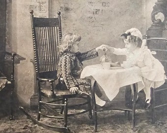 Cozy Colazione /// Adorable Children Breakfast Scene /// Victorian Interiors /// Original Antique Italian Postcard /// Year 1900!