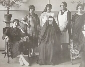 Visiting Nun /// Monastic Sister Convent /// Religious Woman /// Original Antique French Real Photo Postcard /// Year 1922