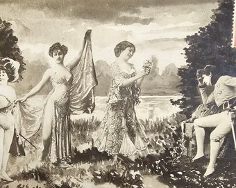Rare Sarah Bernhardt's Hangover on Edwardian Woodland Rave /// Surreal Unusual Cool Women /// Original Antique French Postcard /// Year 1907
