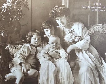 Princess Rupprecht Portrait with Children /// Bavarian Royal Family /// Original Antique German Postcard /// Year 1908
