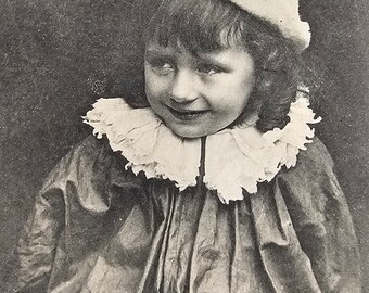 Parisian Carnival Pierrot /// Belle Epoque Clown Child Portrait /// Original Antique French Postcard /// Year 1903