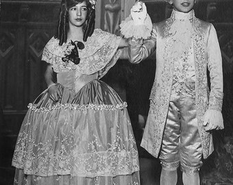 Carnival Children Couple /// Historical Rococo Costumes /// Original Vintage Spanish Real Photo Postcard /// Year 1930