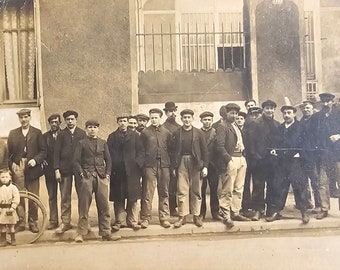 Group of Gentlemen Portrait with Child /// Edwardian Social History /// Original Antique French Real Photo Postcard /// Year 1906