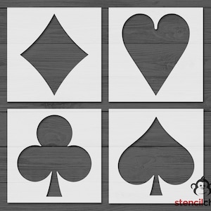 Playing Cards Stencil Bundle, Poker Stencil for Game Night Sign, Diamond, Heart, Spade, Club symbol for Poker Tournament or Casino Theme