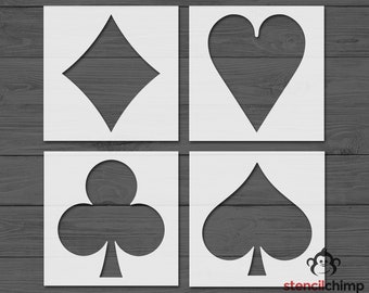 Playing Cards Stencil Bundle, Poker Stencil for Game Night Sign, Diamond, Heart, Spade, Club symbol for Poker Tournament or Casino Theme