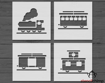 Train Stencil Bundle, Steam Engine, Box Car, Passenger and Caboose, Reusable Or Vinyl Stencils, 4 in one, Kid Stencil for wood sign