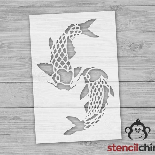 Koi Fish Stencil, Sea Life Stencil, Two fish stencil, Wall Art Stencil for Wood Sign, Sea Stencil, Craft for Kids Stencil, Water decor craft