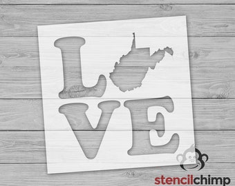 Vintage West Virginia Love Stencil for DIY Craft Projects, WV State Lover Stencil for Pallet Art or Home Decor