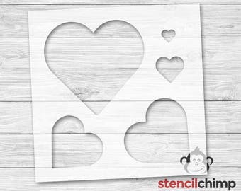 Heart Stencil | Valentines Stencil | Hearts | Romance Stencil | Love Stencil | 5 sizes of hearts | Kid Project | DIY Art Stencil