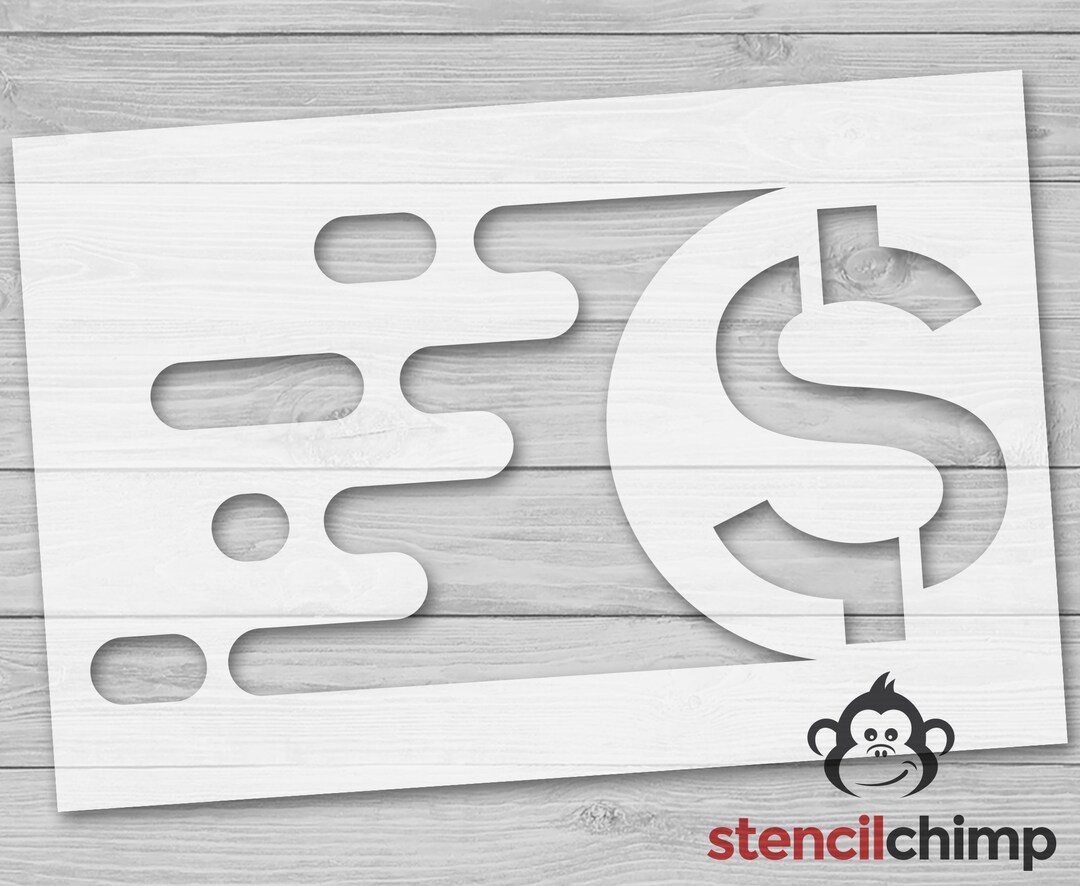 Stencil, Flying Money Stencil, Dollar Sign With Motion Blur Stencil