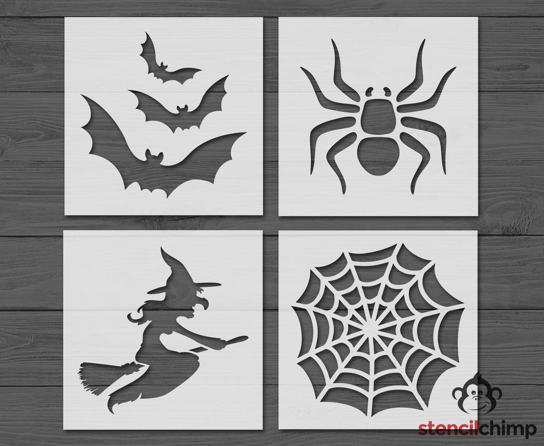 Halloween Stencil Bundle, Bat Stencil, Witch Stencil, Spider Stencil