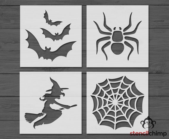 Halloween Stencil Bundle, Bat Stencil, Witch Stencil, Spider ...