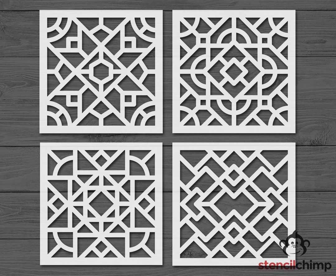 Reusable Geometric Tile Stencil Bundle, Decorative Tile Stencil for