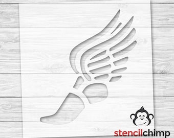 Winged Foot Stencil | Track Stencil | Foot Stencil | Flying Foot Stencil  | DIY Pallet Art School Mascot Stencil