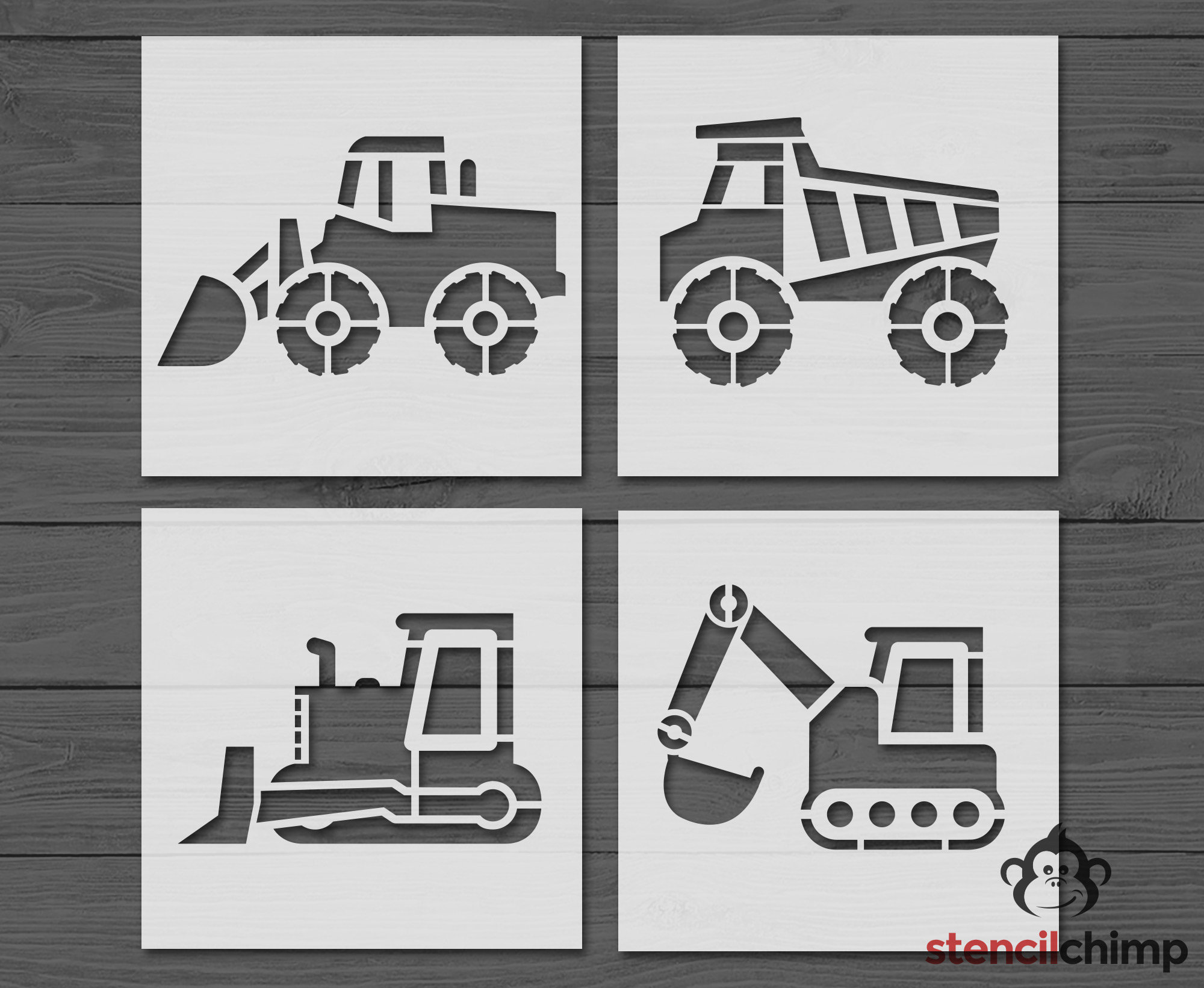 Construction Stencil Bundle, Dump Truck, Bulldozer, Excavator, Front End Loader, Reusable and Vinyl Stencils, 4 in One, Kid Stencil - Etsy