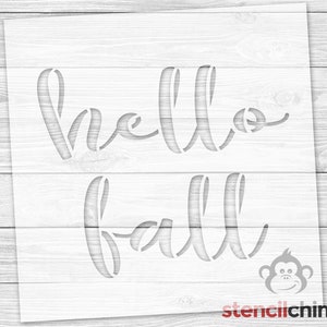 May include: Stencil for painting the words "hello fall" on a surface. The stencil is made of a thin, flexible material and is reusable.
