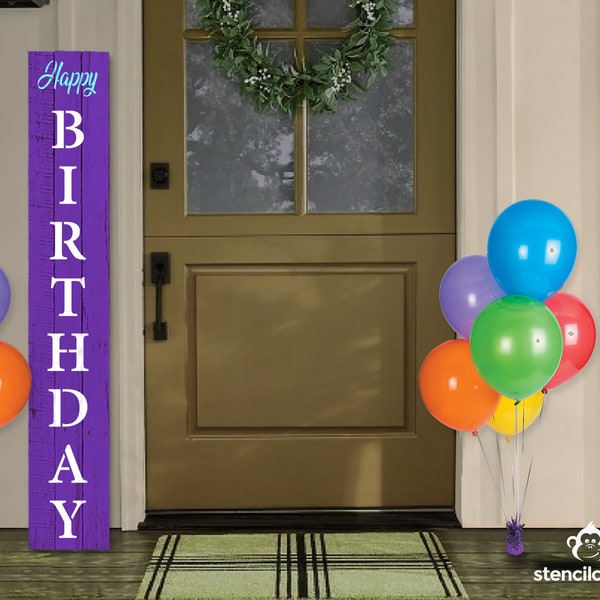 Happy Birthday Porch Stencil, Vertical Party Stencil, Porch Leaner for Party Decor, Porch Decor for Celebration, Vinyl, Reusable plastic