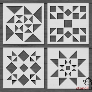 Barn Quilt Stencil Bundle, Quilt Block Stencil Set, Reusable or Vinyl Stencil, 4 in one, Wall Art Craft stencils
