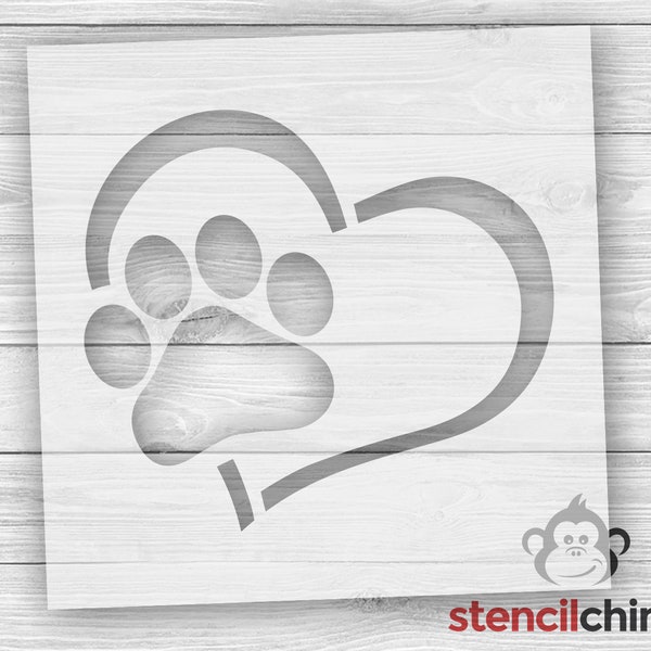 Paw Print in Heart Stencil, Paw Stencil, Dog or Cat Paw, Pet Paw, Animal Paw Stencil, DIY Pallet Art Stencil, Craft Pet Stencil