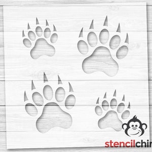 4 Bear Paw Print Stencil | Simple Bear Print Stencil | Animal Print | School Mascot | DIY Art Stencil
